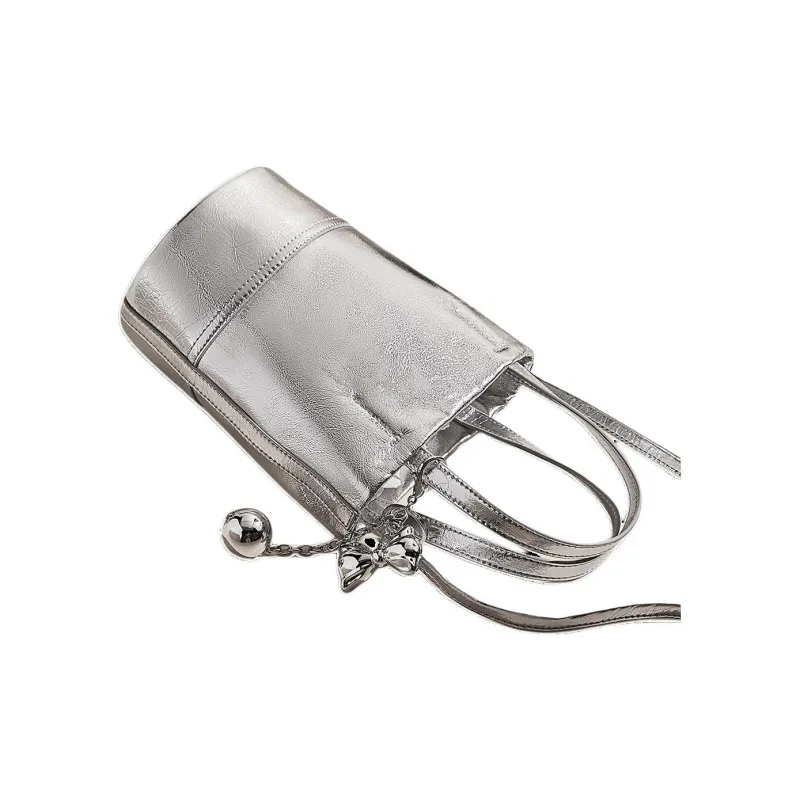 Marino Orlandi Cow Leather Bonded Synthetic Leather Shoulder Bags Handbags Regular Women's Silver-5