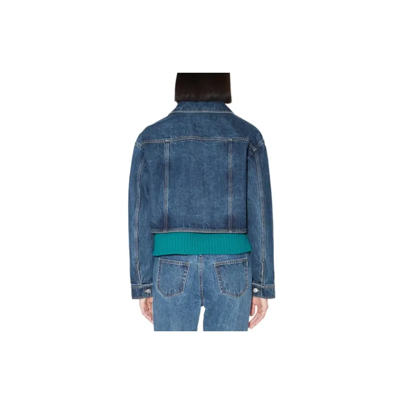 CARVEN FW23 Lapel Fitted Straight Long-Sleeved Denim Jacket Women's Denim Blue-4