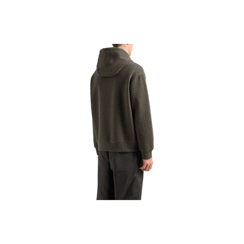 EMPORIO ARMANI Logo Flocked Zip Up Drawstring Hoodie-3