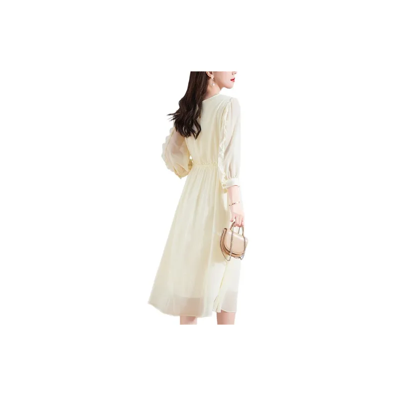 Ink Beauty Long Sleeved Dresses Women's Beige-3