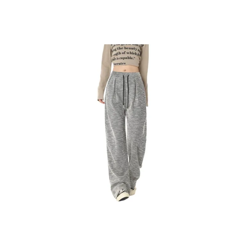 YINLEI Casual Pants Women's Black White Twill-3