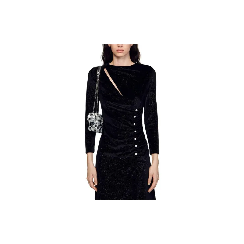 Sandro Cut-out Velvet Midi Dress-1