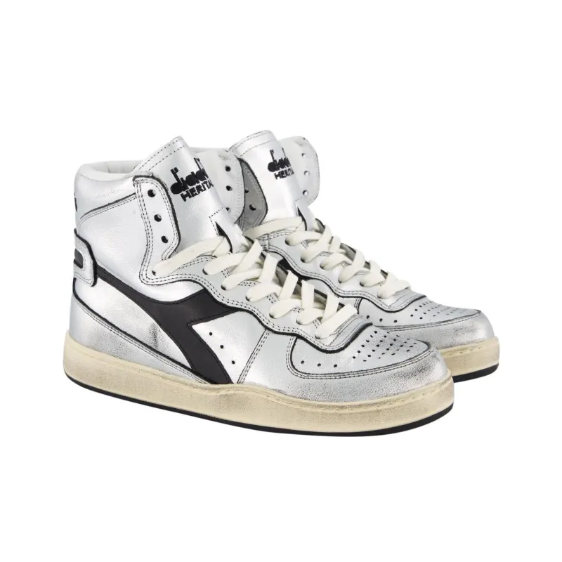 Diadora Mi Basket Anti-Slip Wear-Resistant High-Top Casual Shoes Women's Silver-2