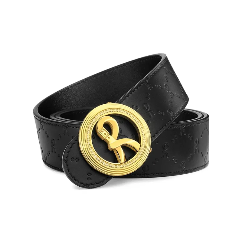 ROBERTA DI CAMERINO Cow Leather Belts Men's Black 3.7CM Anniversary Gift Set-1
