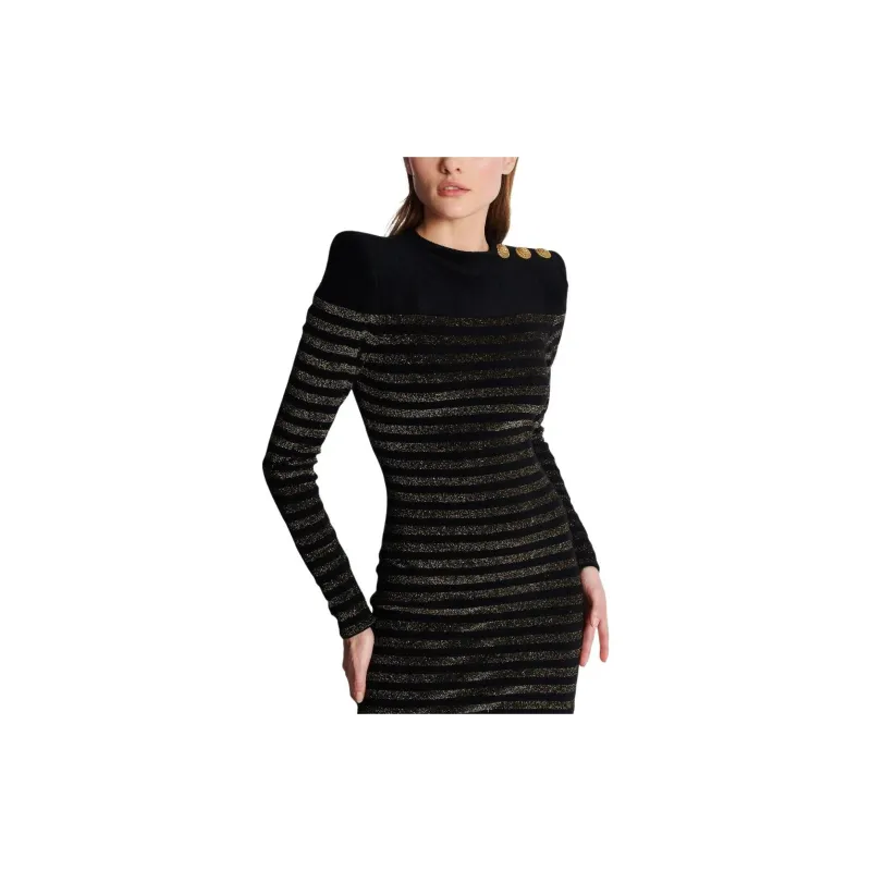 BALMAIN Striped Lurex Jersey Dress-6