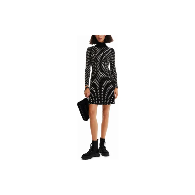 Desigual Long Sleeved Dress Women's Black White-1