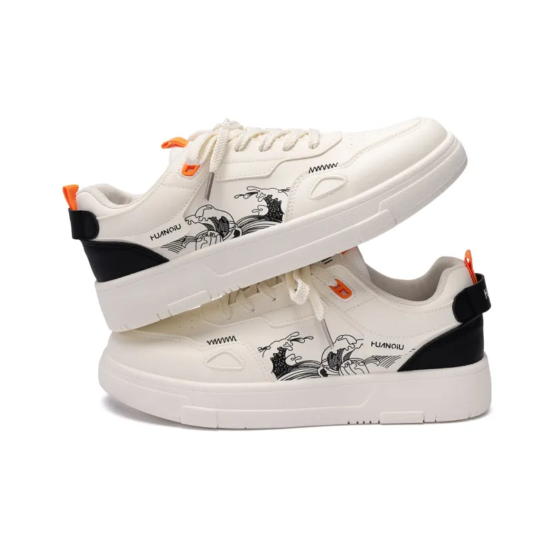 HUANQIU Year Of The Snake Limited Edition Slip Resistant Height Increasing Low Top Skateboard Shoes Men's White Black-2