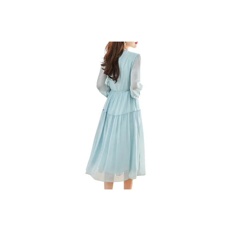 Yi Mengyuan Lace Up Silk Short Sleeved Dress Women's-3