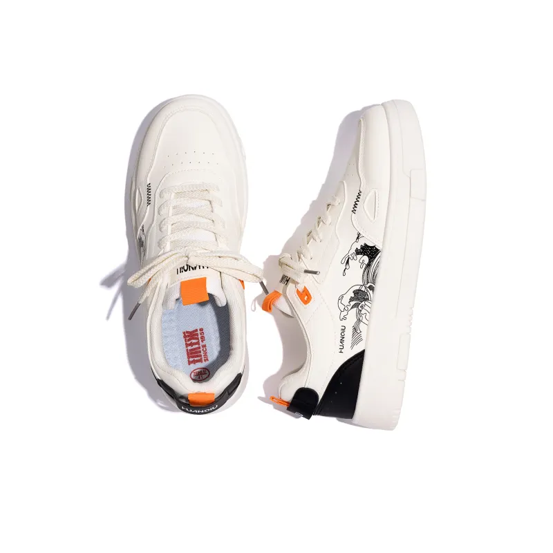 HUANQIU Year Of The Snake Limited Edition Slip Resistant Height Increasing Low Top Skateboard Shoes Men's White Black-6