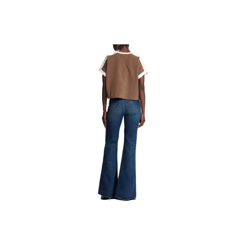 BALMAIN FW23 Mini Monogram Jacquard Jersey T-Shirt T-Shirt Women's Brown-2