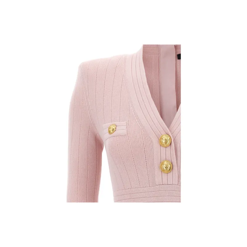 BALMAIN Logo Button Long Sleeved Mini Dress-5