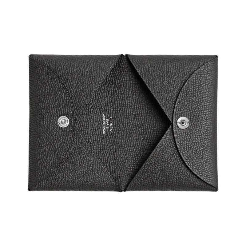 HERMES Calvi Epsom Leather Card Holder Women's 85 Ardoise Slate Gray-1