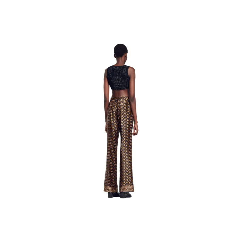 Sandro Star-print Flared Satin Trousers-1