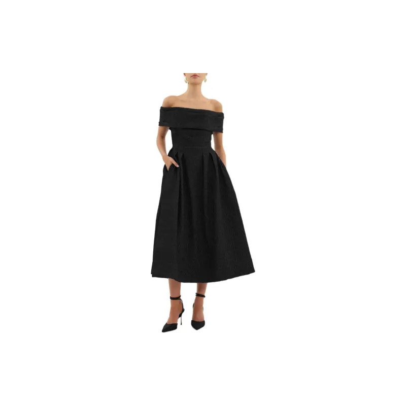 Rebecca Vallance Helene Textured Off shoulder Midi Dress-1