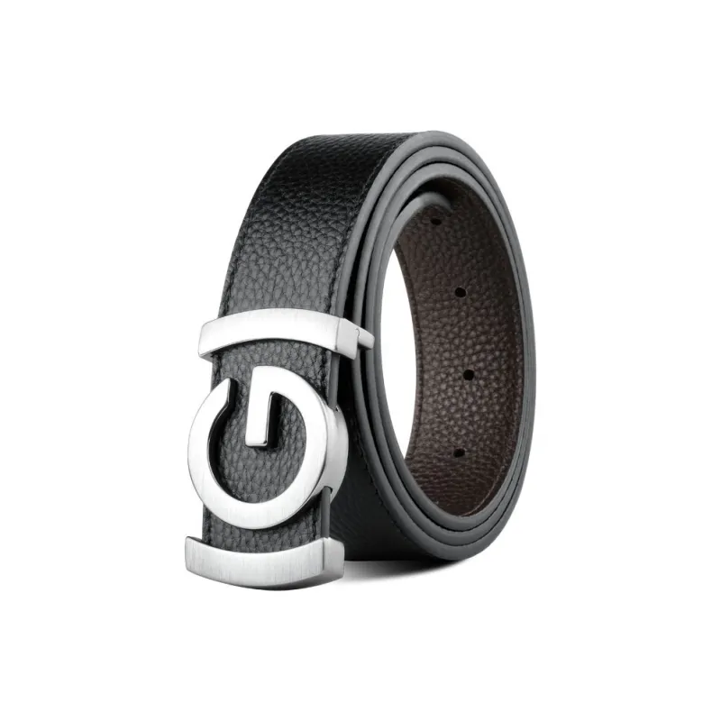 PISHUSHU Cow Leather Leather Belts Men's Chrome Frosted Black Gold Width  3.5cm-0