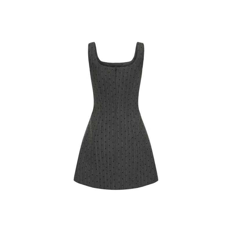 CHIWAWAMEME Sleeveless Dress Women's Gray Plaid-1