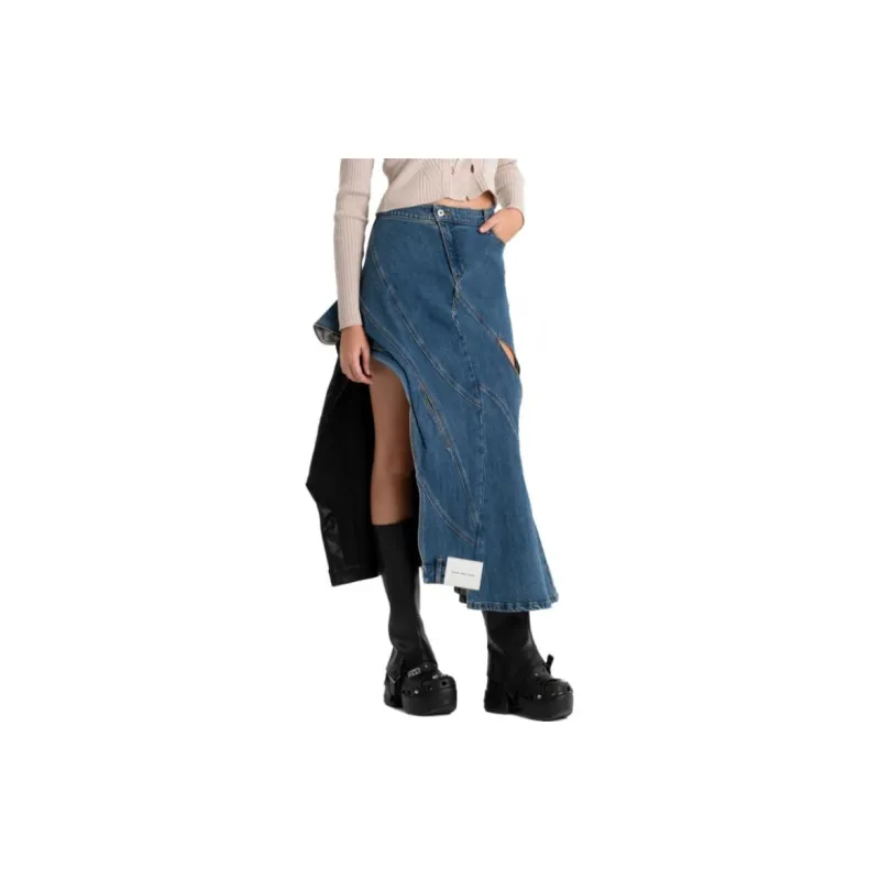 Feng Chen Wang Denim Long Skirts Women's Blue-3