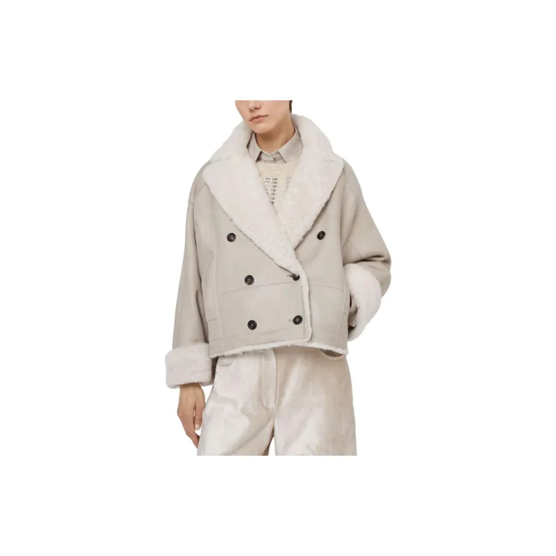 Brunello Cucinelli Double Breasted Reversible Shearling Jacket-1
