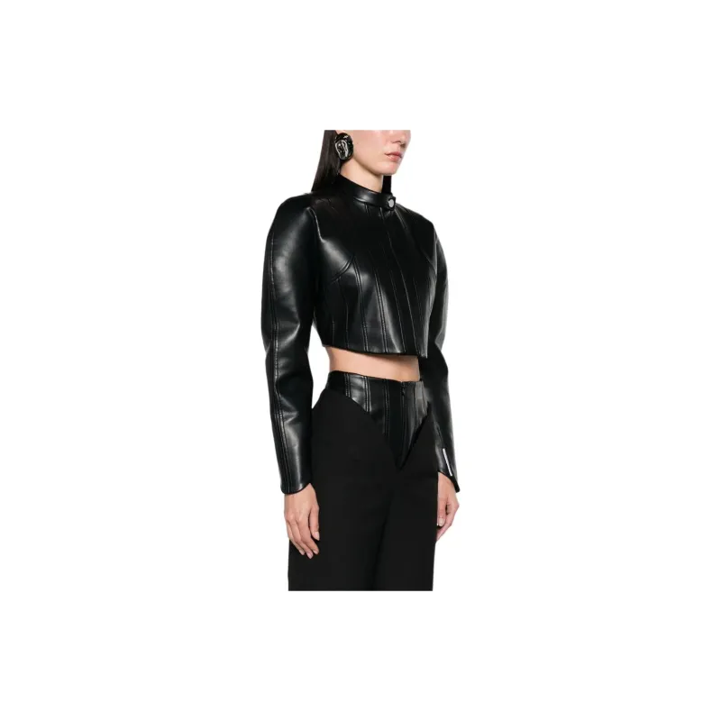 Aleksandre Akhalkatsishvili Shoulder pads Cropped Biker Jacket-3