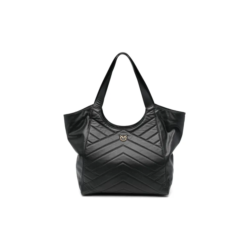 PINKO Cow Leather Tote Bag Shopping Bag Handbag Women's Black-0