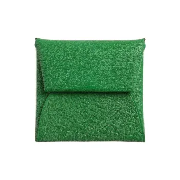 HERMES Bastia Mysore Goat Skin Coin Purse Women's Bamboo Green With Soft Pink