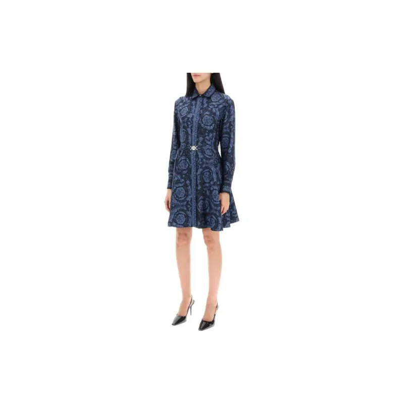VERSACE Barocco print Belted Silk Shirtdress-1