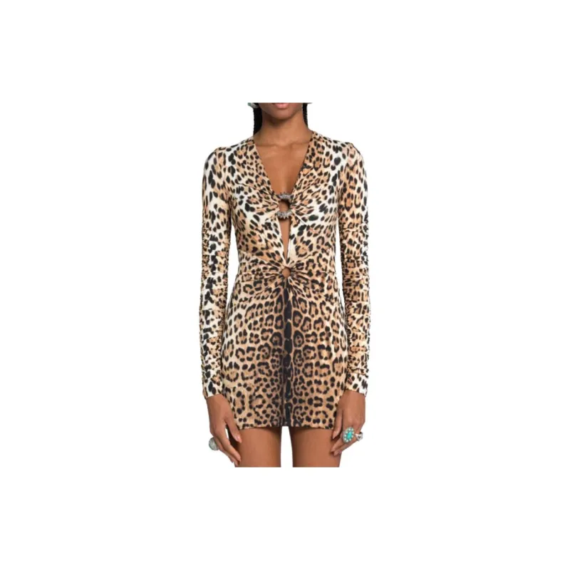 ROBERTO COLLINA Leopard-Printed Cut-Out Mini Dress-1