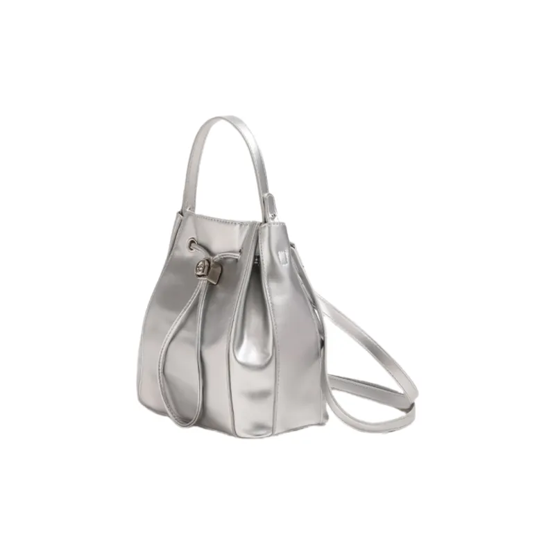 NOMK PU Backpack, Handbag, Bucket Bag Women's Ecru/Silver/Black-5