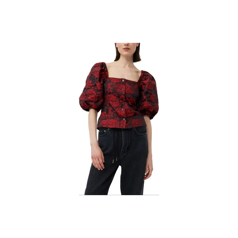 GANNI Allover Floral Printed Puff Sleeved Top-4