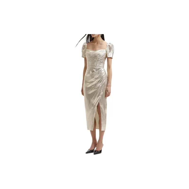 Self portrait Short Sleeved Dress Women's Gold-1
