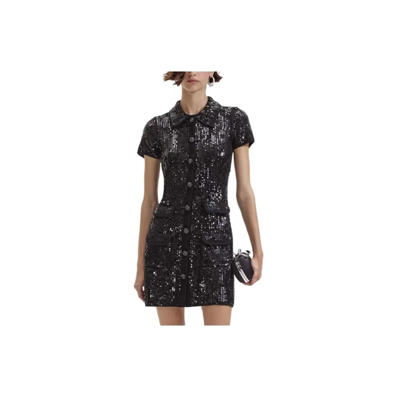 Self portrait Short Sleeved Dresses Women's Classic Black-1