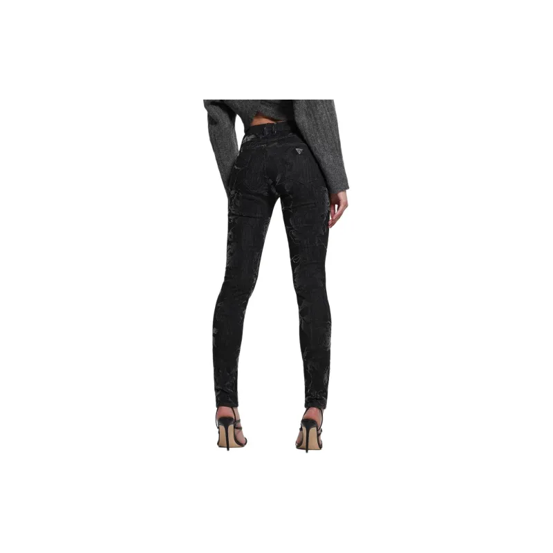 GUESS FW23 1981 Metallic Floral Skinny Jeans Jeans Women's Black-1