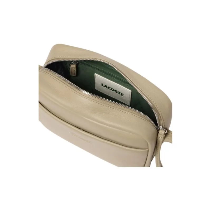 LACOSTE Cow Leather Shoulder Bag, Crossbody Bag Trumpets Women's Beige-3