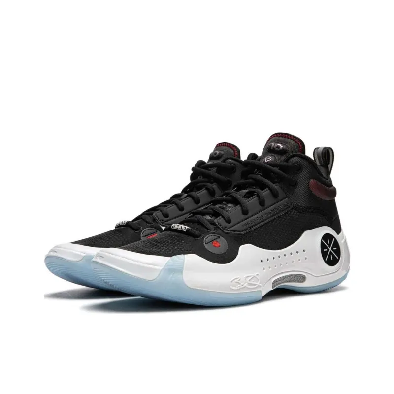 LiNing WOW 10 Cushioning Wear Resistant Low Top Basketball Shoes Men's Black White Blue-2