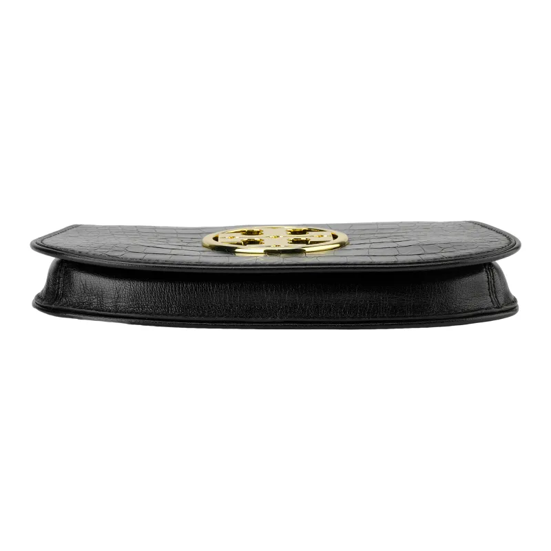 TORY BURCH Crocodile Embossed Leather One Shoulder Clutch Regular Women's Black-6