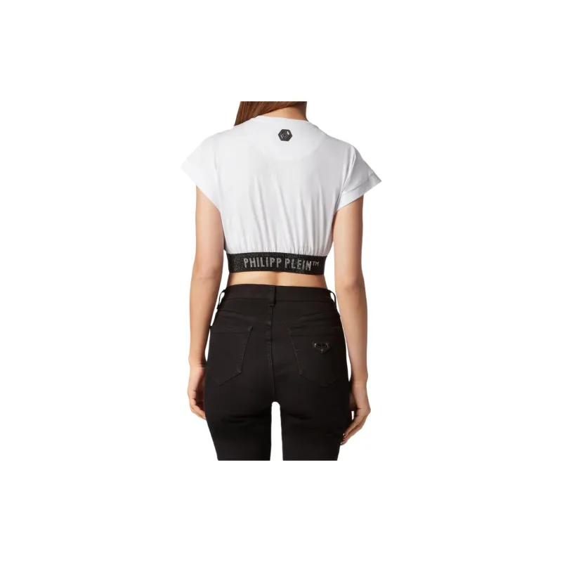 PHILIPP PLEIN Rhinestone logo Cropped T shirt-2