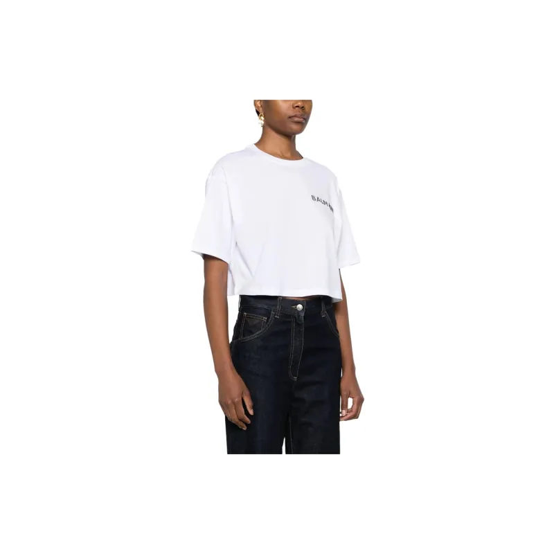BALMAIN Logo Embellished Crewneck T Shirt-3