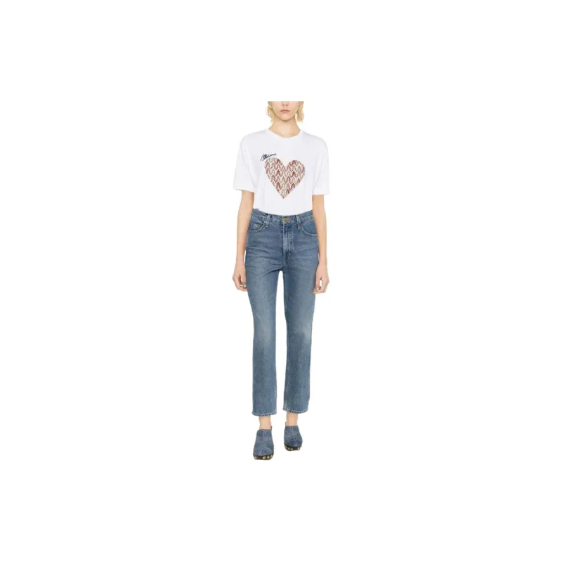 MISSONI Logo Heart Embroidery Crew Neck Pullover Short-Sleeved T-Shirt Women's Optical White-1