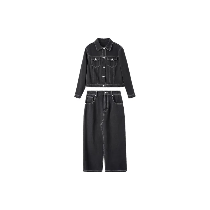 SENTUBILA Two Piece Skirt Sets Women's Denim Black-4