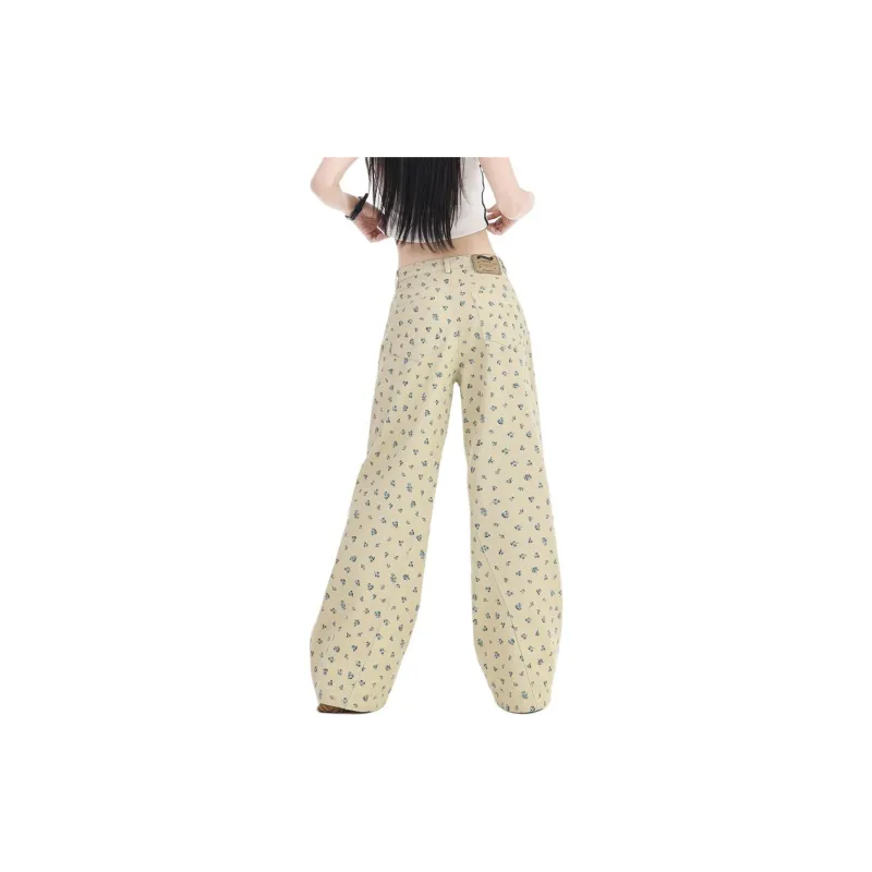 ZAVK Casual Pants Women's Floral Yellow-2