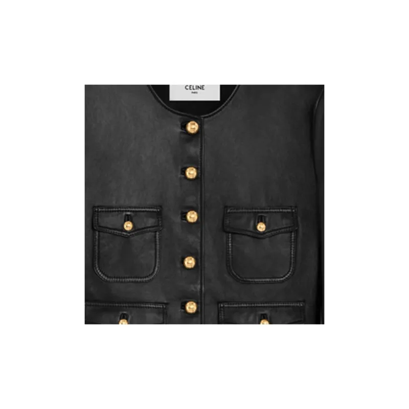 CELINE Leather Jacket Women's Black-2