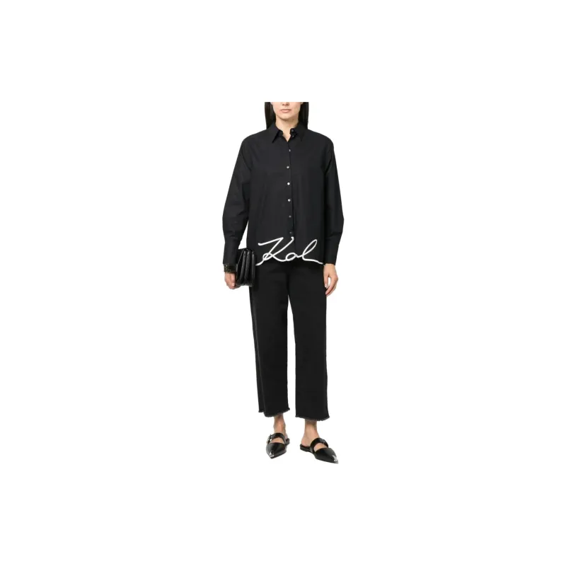 KARL LAGERFELD Signature-embroidery Organic Cotton Shirt-1