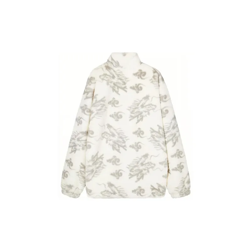 Skechers New Year S COLOR Velvet feel Coat Unisex White Base Dragon Pattern All Over Print-1