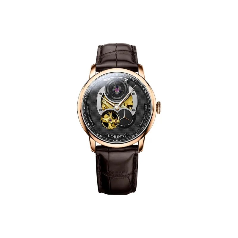 LOBINNI L Men's Watches Automatic Mechanical Movement Cowhide Strap Watch Men's Watches Black Dial-3