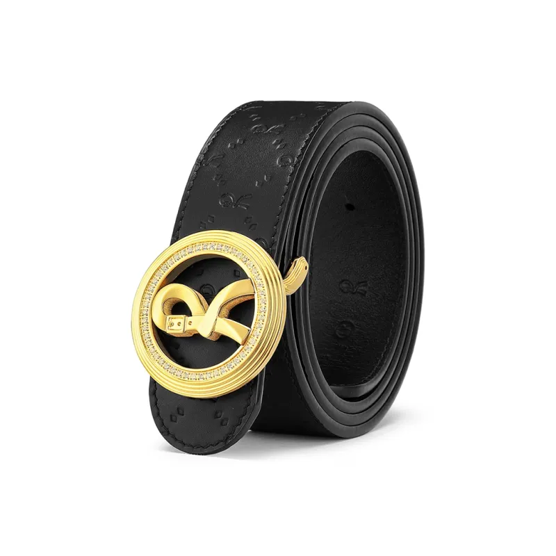 ROBERTA DI CAMERINO Cow Leather Belts Men's Black 3.7CM Anniversary Gift Set-0