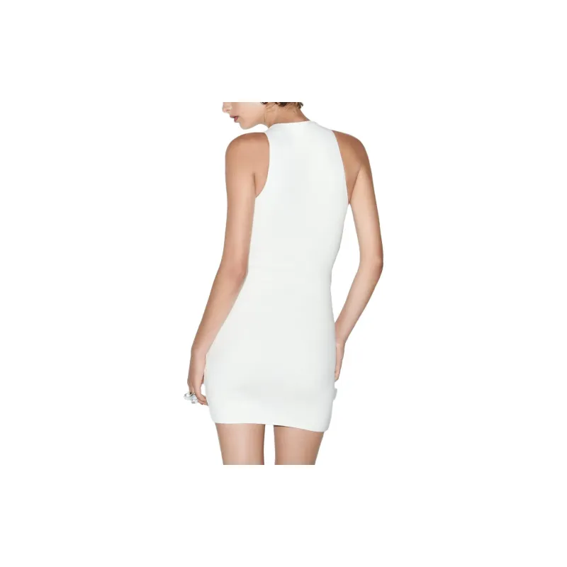 ZARA Cropped Solid Color Crew Neck Sleeveless Dress Women's White-3