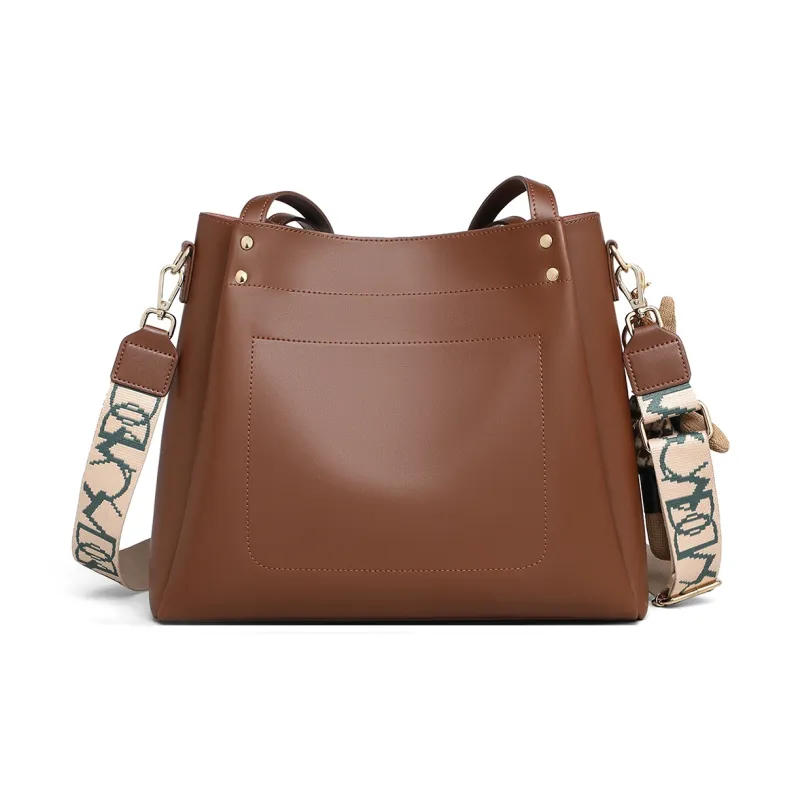 PT'SON Cow Leather With Synthetic Leather Shoulder Bag, Crossbody Bag Women's Caramel-5