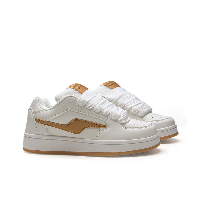 STUR YSN Wear resistant And Lightweight Low Top Skateboard Shoes Unisex White Gold-3
