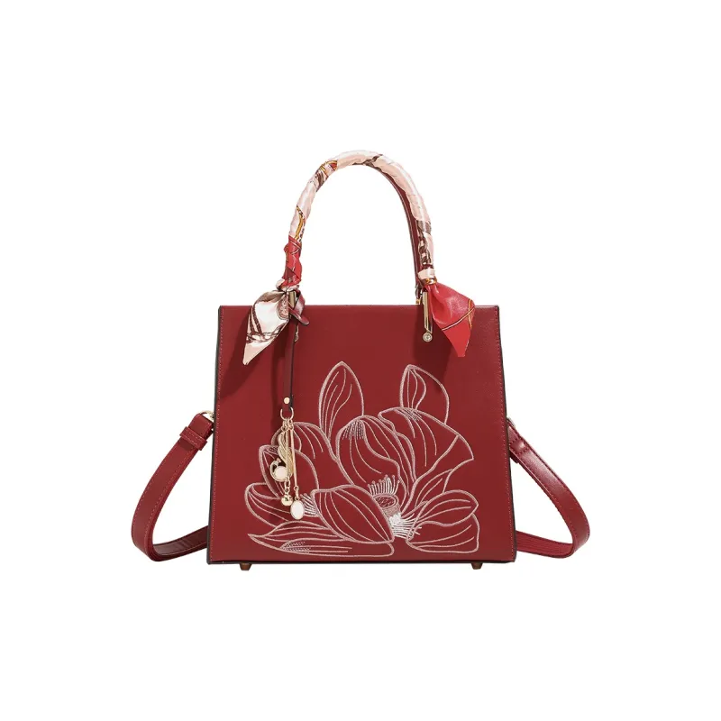 H YXIANG Microfiber Synthetic Leather Bucket Bag, One Shoulder Handbag Regular Women's Red-0