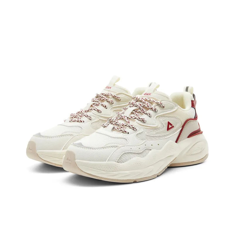 PEAK Taichi Yunxi Cushioning Coverage Rebound Slip Resistant Low Top Casual Shoes Women's Canvas White Dark Red-2